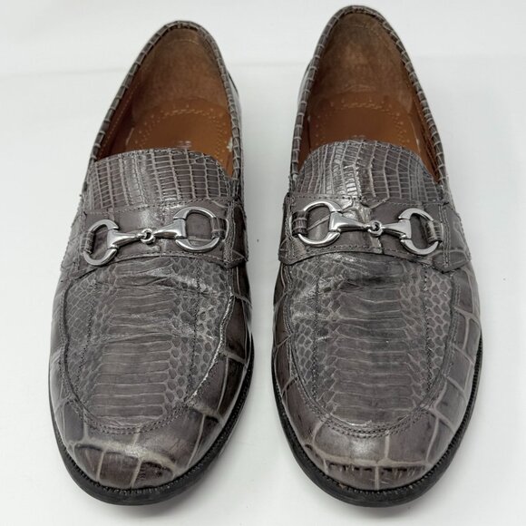 STACY ADAMS Genuine Snake Leather Horse Bit Loafers Black Sz 10.5 Gray - Picture 1 of 8